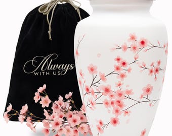 Handcrafted Cherry Blossom Cremation Urn | Solid Metal Adult Ashes Urn