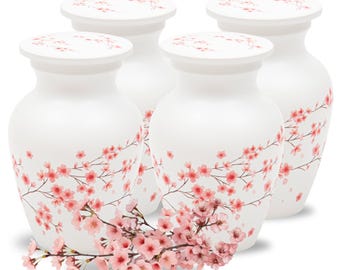4 Small Handcrafted Cherry Blossom Urn for Human Ashes | Cremation Urn for Women | Handcrafted Small Urn Pack of Four