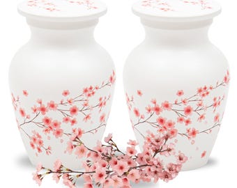 2 Small Handcrafted Cherry Blossom Urn for Human Ashes | Cremation Urn for Women | Handcrafted Small Urn Pack of Two
