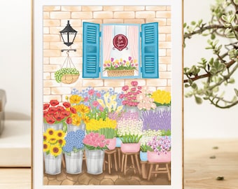 Floral Art Print: Vibrant Botanical Illustration on Italian Paper, Wall Art