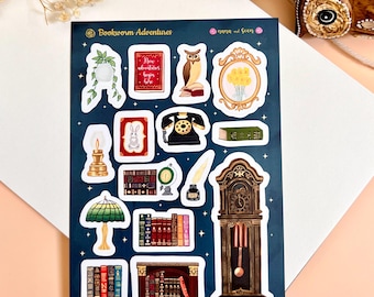 Bookworm Adventures Sticker Sheet: Vintage Book Lover Stickers