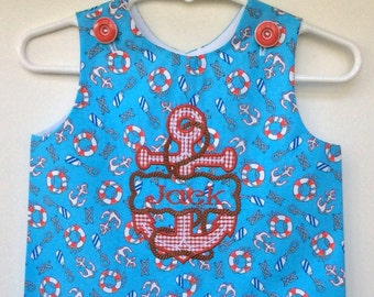 Nautical anchor appliqué Jon Jon Custom made baby toddler boy shortall romper