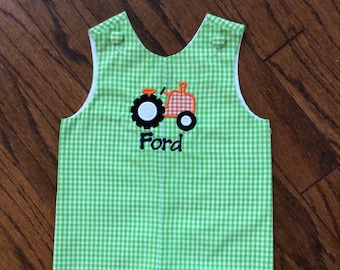 Jon Jon Custom made baby toddler boy shortall romper tractor