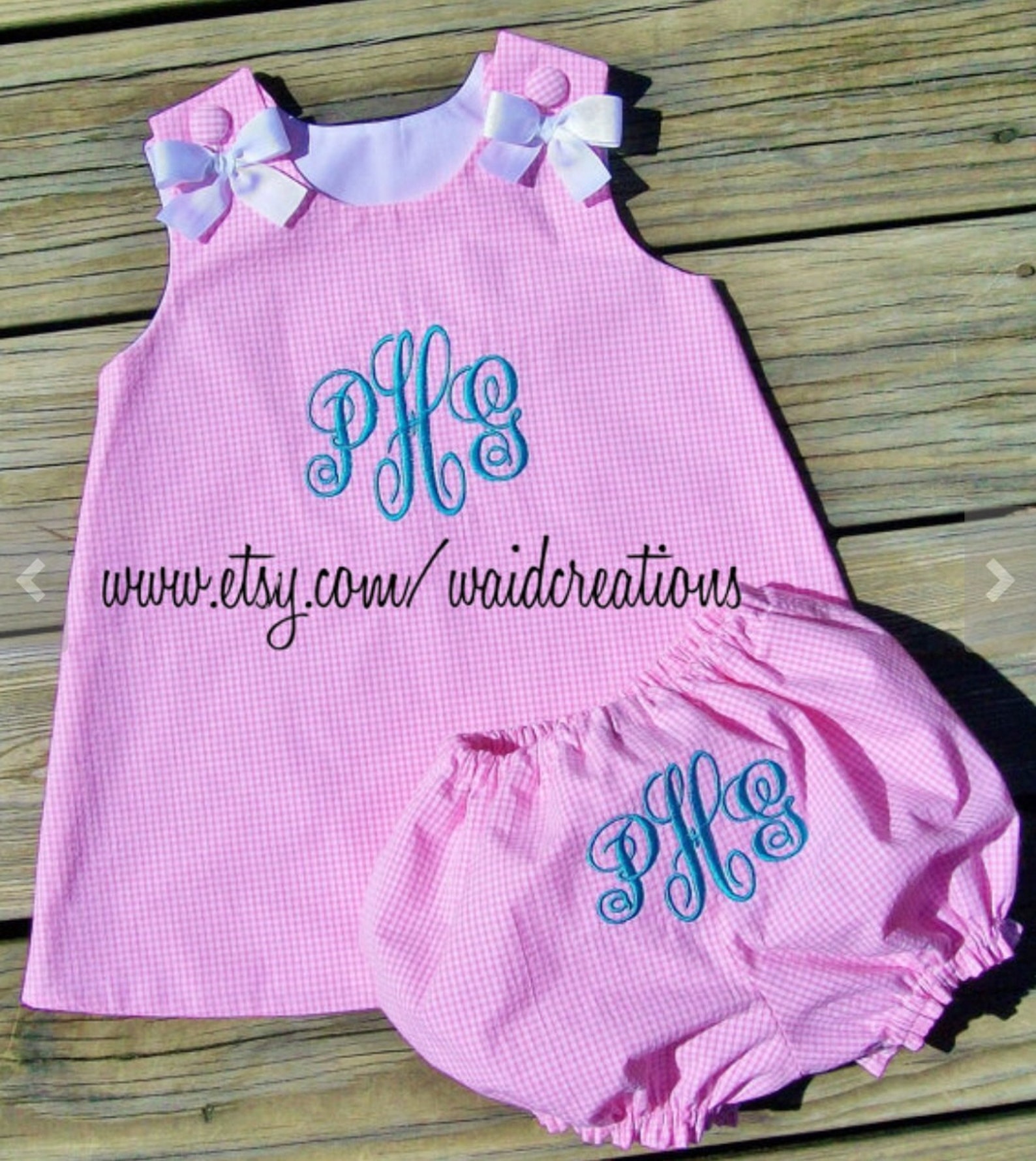 Monogram Dress Gingham A Line Monogram Girls Baby Infant Etsy