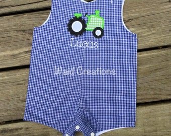 Jon Jon Custom made baby toddler boy shortall romper tractor