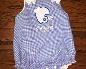 Collegiate girl dress and bloomers, college mascot bubble suit romper