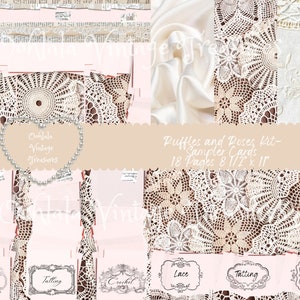 Zestaw Ruffles and Roses - różowe karty próbne - karta koronkowa - karta materiałowa - karta próbna - pasmanteria - antyki - kawałki papieru