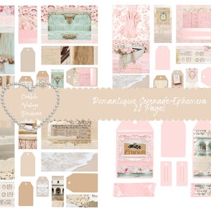 Romantische Serenade Kit-Ephemera-Reise-Koffer-Vintage Handschuhe-Rosen-Pfingstrosen-Perlen-Boot-Karte-Ledger