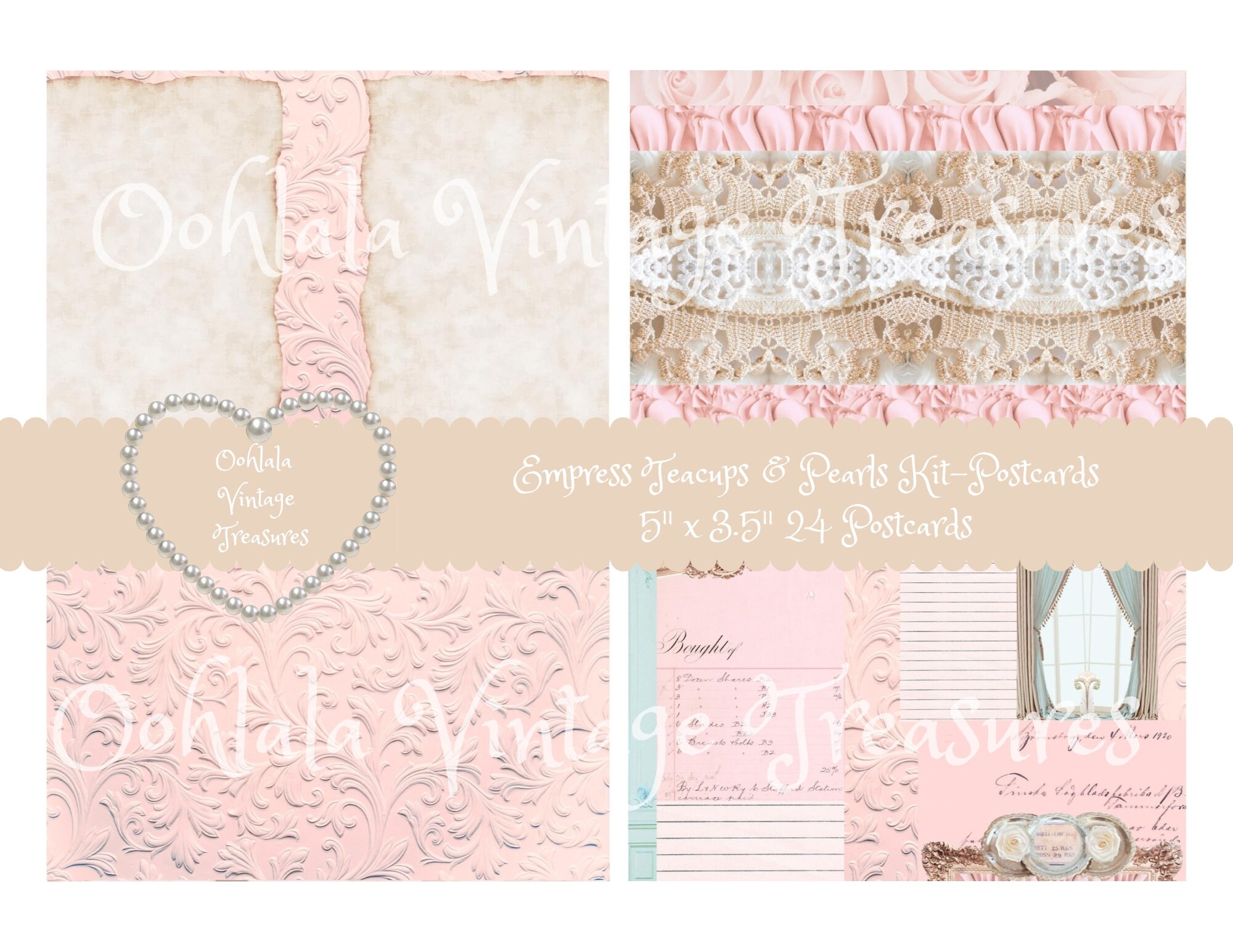 Empress Teacups and Pearls Kitpostcards Tea Party, Roses, Crochet