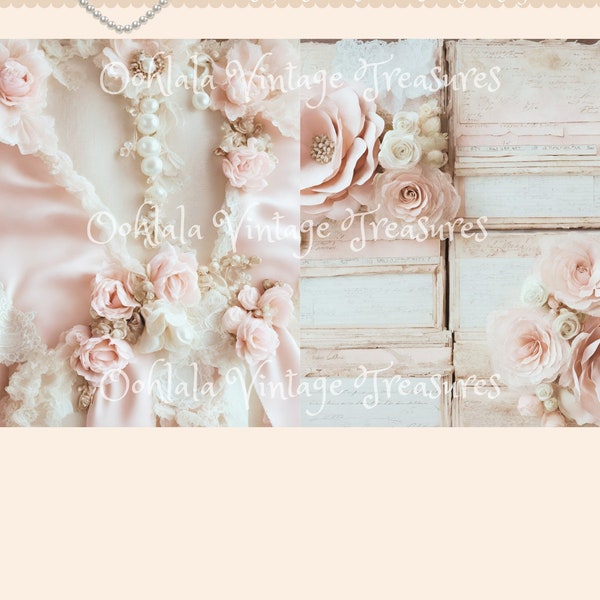 Dainty Darlings Kit-Paper Pack Tall and Skinny Embroidery Peonies Ruffles Roses Satin Script French Pearls