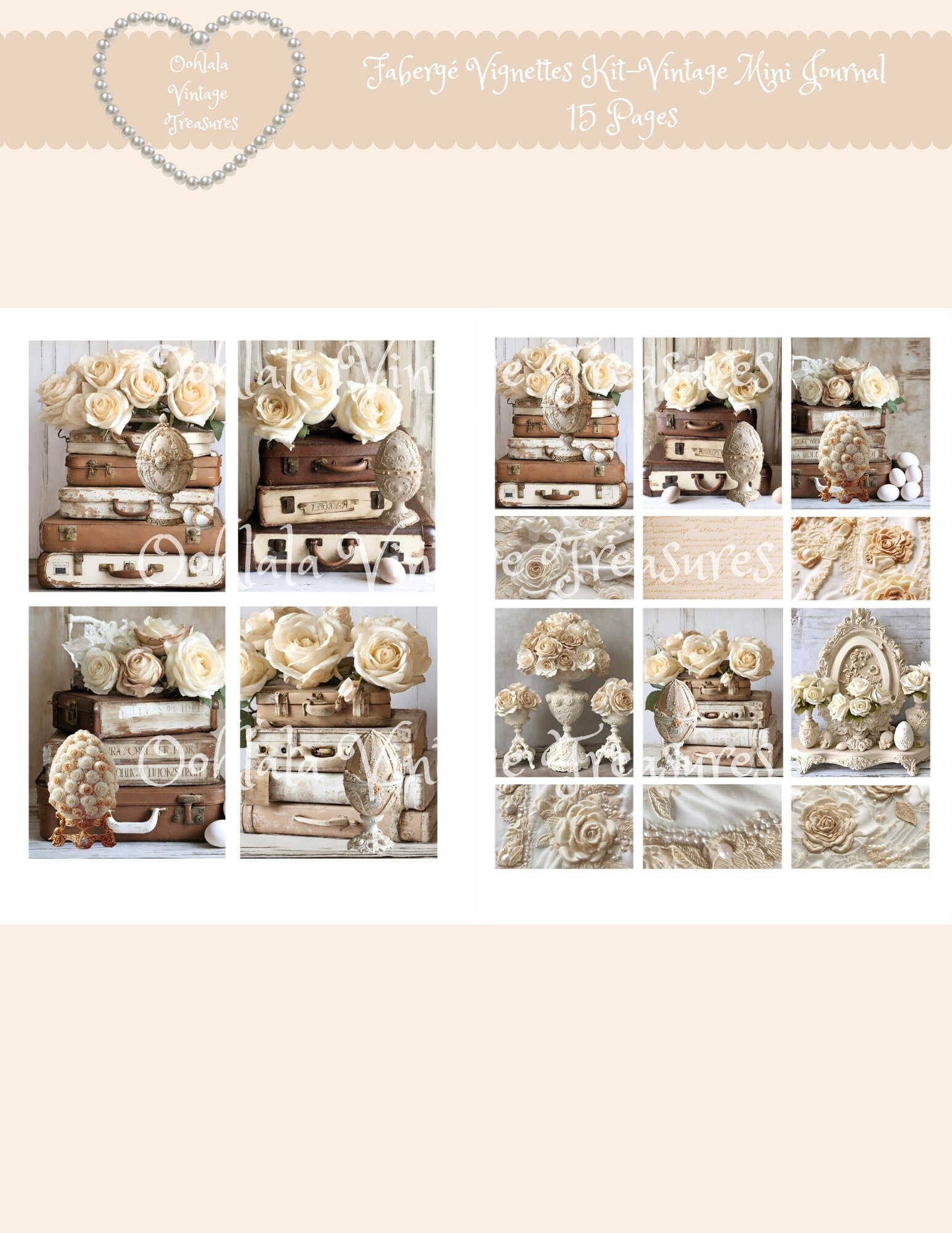 Faberge Vignettes Kit-vintage Mini Journal Roses Stacked Suitcases ...