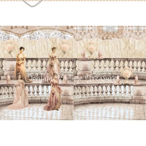 Kaiserin Ballsaal Kit-Tall und Skinny Castle, viktorianische Damen, Rosen, Klavier, Tanz, Rüschen, häkeln