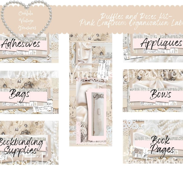 Ruffles and Roses Pink Craftroom Organization Labels