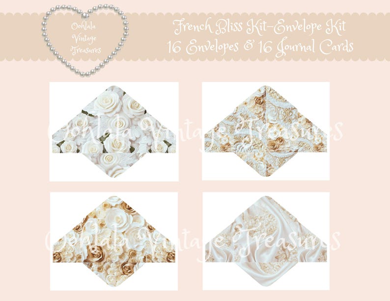 Puede incluir: Un conjunto de 16 sobres blancos y 16 tarjetas de diario con un dise&ntilde;o floral. Los sobres y las tarjetas presentan un patr&oacute;n floral blanco y dorado.
