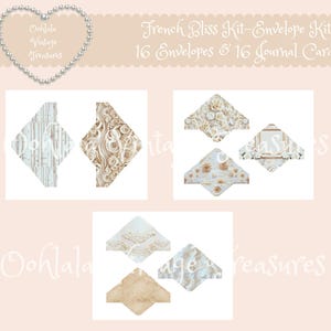 Puede incluir: Un conjunto de 16 sobres y 16 tarjetas de diario con un tema de French Bliss. Los sobres presentan una variedad de dise&ntilde;os, que incluyen patrones florales, veta de madera y texturas vintage. Las tarjetas de diario est&aacute;n en blanco y se pueden usar para llevar un diario, hacer scrapbooking u otros proyectos creativos.