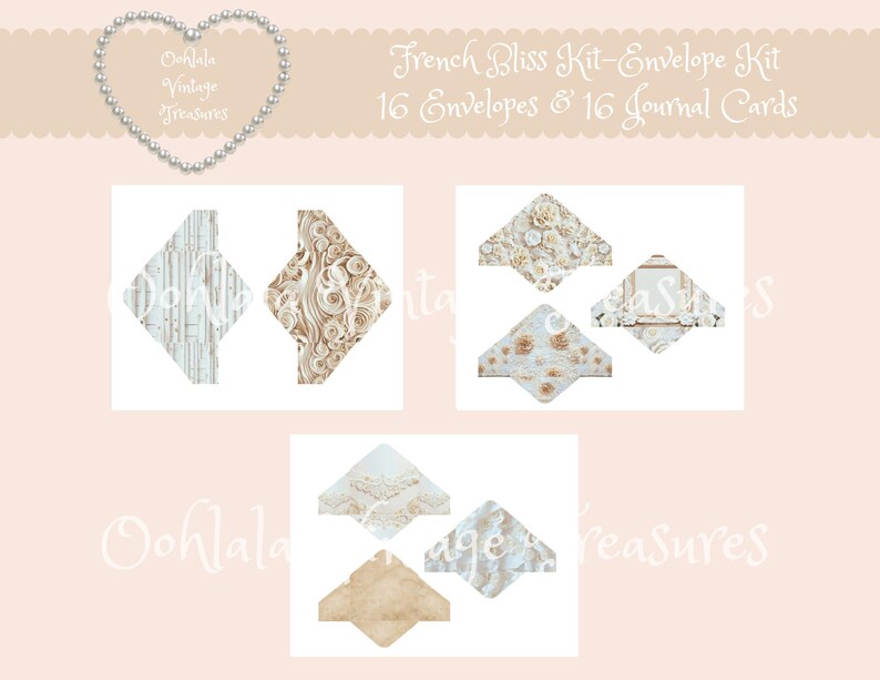 Puede incluir: Un conjunto de 16 sobres y 16 tarjetas de diario con un tema de French Bliss. Los sobres presentan una variedad de dise&ntilde;os, que incluyen patrones florales, veta de madera y texturas vintage. Las tarjetas de diario est&aacute;n en blanco y se pueden usar para llevar un diario, hacer scrapbooking u otros proyectos creativos.