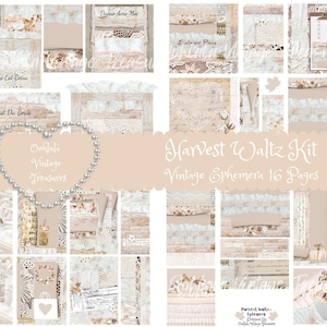 Harvest Waltz Kit-Vintage Ephemera-Clipboards, Keys, Hot Cocoa, Tags, French Fall Words