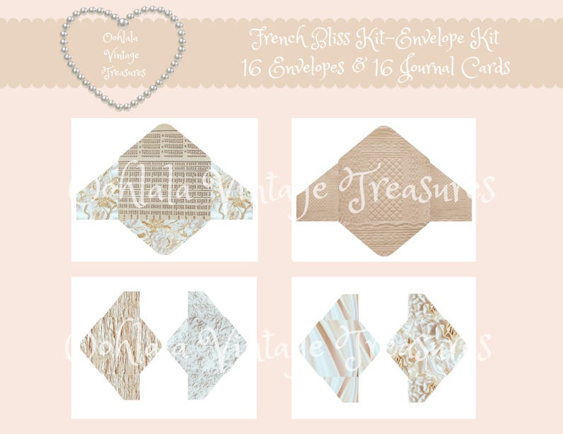 Puede incluir: Un conjunto de 16 sobres y 16 tarjetas de diario con un dise&ntilde;o de inspiraci&oacute;n francesa. Los sobres y las tarjetas presentan un esquema de color beige y blanco con un delicado patr&oacute;n floral.