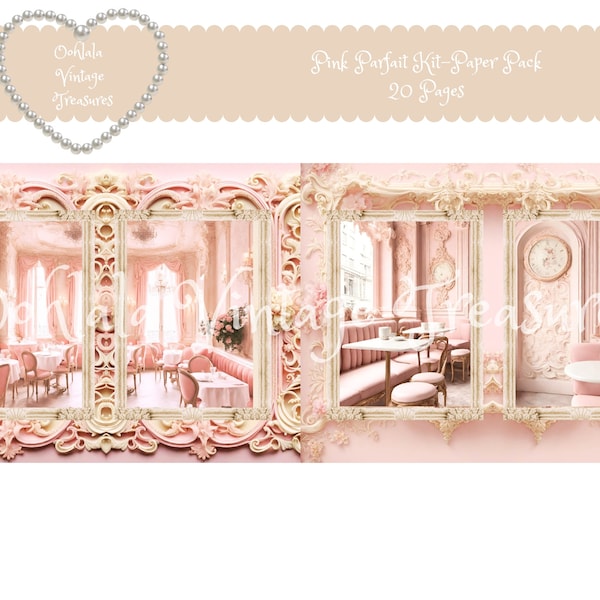 Pink Parfait Cafe Kit-Paper Pack Roze Decor, Coffee Shop, Edwardian, Rozen