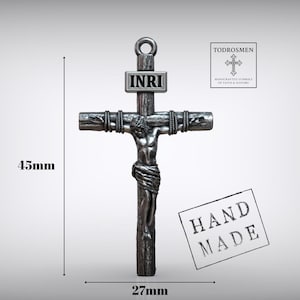 INRI Crucifix Cross Necklace, Christian Gift, Silver Pendant, Catholic Jewelry, Religious Symbol, Men&#39;s Unisex Accessory