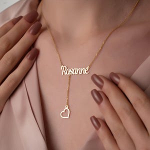 Personalized Name Necklace Heart Detail, Custom Silver 14K Gold Plated Necklace with Heart Charm, Gift for Her, Minimalist Jewelry for Women