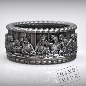 Last Supper Ring, Christian Band, Jesus Apostles Jewelry, Faith Symbol Gift, Handmade Spiritual Ring for Men and Women