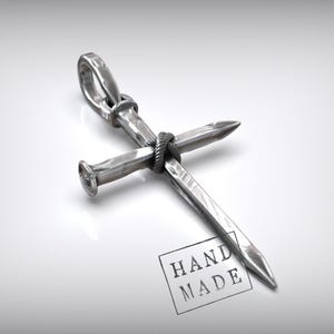 Nail Cross Pendant Gothic, Christian Jewelry, Rope Cross Necklace, Unisex Faith Symbol, Rugged Religious Gift, Strength and Redemption