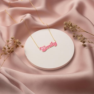 Collar con nombre estilo muñeca rosa, joyería con nombre personalizada en esmalte, collar con letras personalizadas, lindo regalo para ella, collar con nombre personalizado