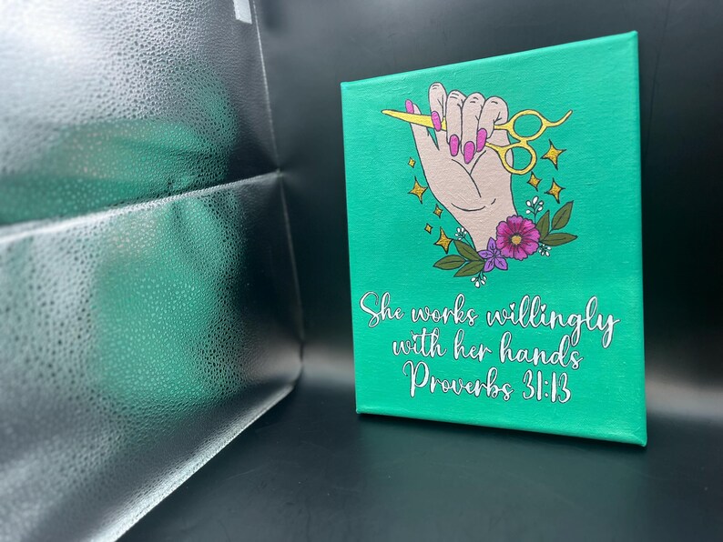 Hair Stylist Art | Proverbs 31 13 | Hand Painted Custom Canvas | Wall ...