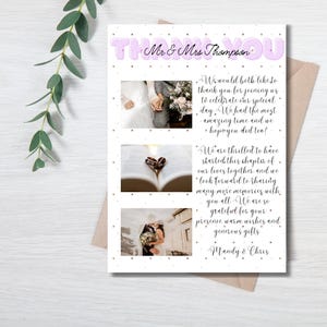 Tarjeta de agradecimiento de boda imprimible.