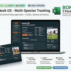 Cattle Record Keeping Excel + Offline Livestock Tracker App | Sheep Horse Herd Management | Ranch Management