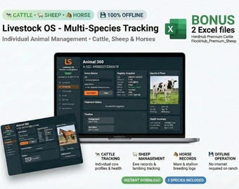 Cattle Record Keeping Excel + Offline Livestock Tracker App | Sheep Horse Herd Management | Ranch Management
