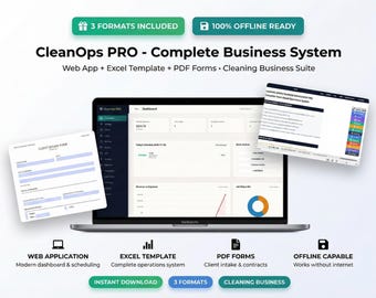 Cleaning Service Business Management PRO | Offline Web App + Excel Dashboard + Fillable PDF Forms