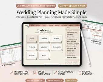 Interactive Wedding Planner for iPad | GoodNotes, Excel (Digital PDF)