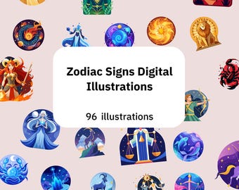 96 Zodiac Signs Digital illustrations | SVG, PNG, DXF Files (Digital Download)