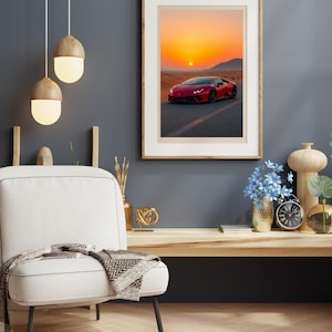 Lamborghini Sunset Poster – Exotic Supercar Wall Art | Digital Download | Red Lambo Print for Car Lovers