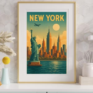 New York City Poster – Retro Statue of Liberty Wall Art, Digital Download Print