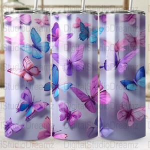 Butterfly Tumbler PNG Wraps, 20oz Skinny Tumbler Design, Digital Butterfly Art, Tumbler Wrap for Sublimation, Commercial Use