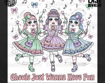 Pastel Goth Ghoul Girls PNG, Kawaii Halloween Art (Digital Download)