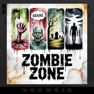 Zombie Zone Digital PNG, Zombie Hand Sublimation Design, Brains Halloween Art, Zombie Digital Download, Horror Clip Art, Graphic Design