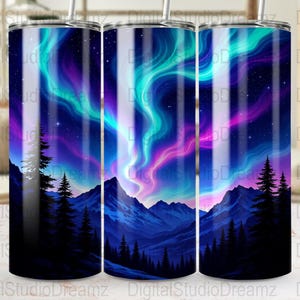 Northern Lights Tumbler Wrap, 20oz Skinny Tumbler PNG, Aurora Borealis Digital Download, Commercial Use Tumbler Wrap