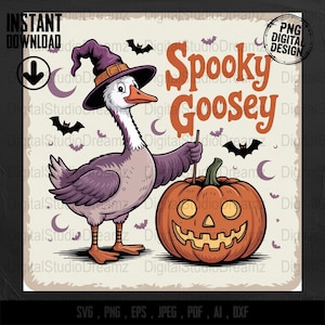 Spooky Goosey Digital Download, Goose Sublimation PNG, Halloween Goose Print, Cartoon Goose Art, Digital Goose, Halloween Clip Art