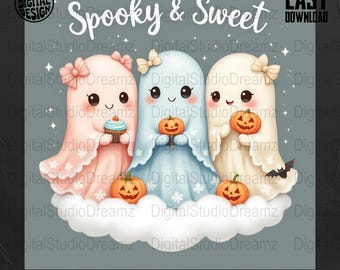 Kawaii Ghost PNG Clipart: Spooky Halloween Digital Download