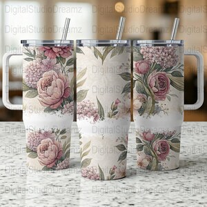 Floral Tumbler Wrap, 40oz Tumbler Wrap, Digital Download PNG File, Vintage Flowers, Elegant Tumbler Design Wrap, Printable Tumbler Art