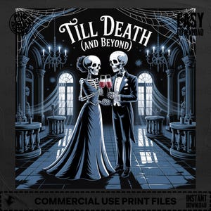 Till Death Digital Download, Skeleton Couple PNG, Gothic Home Decor, Wedding Clipart, Commercial Use, Instant Digital Download