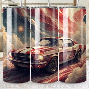 Vintage American Muscle Car Digital Art, 20oz Skinny Tumbler Wraps, Car Lover Gift, Commercial Use, Classic Car Tumbler Design