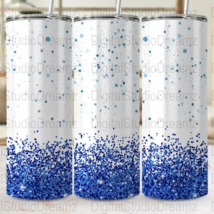 Blue Glitter Snowflakes Tumbler Wrap Design, 20oz Skinny Tumbler PNG, Digital File Instant Download, Tapered and Straight