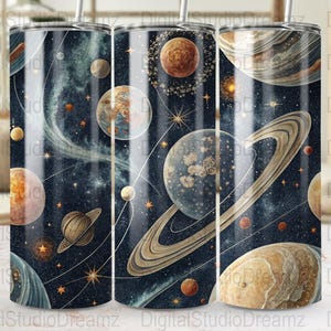 Space Planets Tumbler Wraps, 20oz Skinny Tumbler Sublimation, Galaxy Digital Design, Commercial Use, Straight Tapered PNG