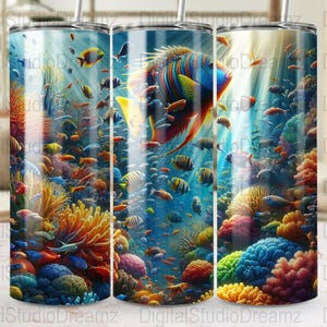 Ocean Fish Coral Reef Tumbler Wrap: Colorful PNG (Digital Download)
