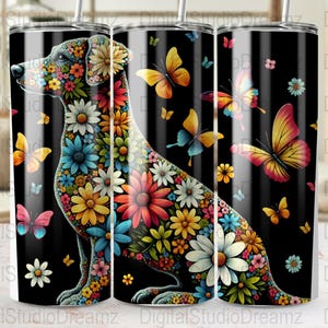 Dog Butterfly Floral PNG, Colorful Dog Tumbler Wraps, 20oz Skinny Tumbler Sublimation, Digital Download, Commercial Use